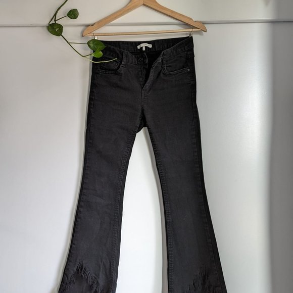 Oak + Fort Black Kick Flare Fringe Jeans - Picture 2 of 5
